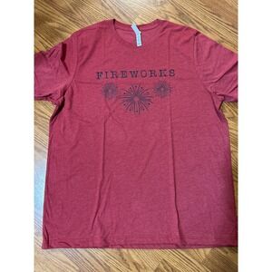 Bella Canvas 2XL Fireworks Graphic T-Shirt‎ Red Heather USA Patriotic Tee, New